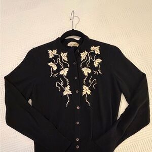 Pringle Black Cardigan with Cream Embroidery